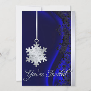 Silver Snowflake Decoration Blue Silk Invitation