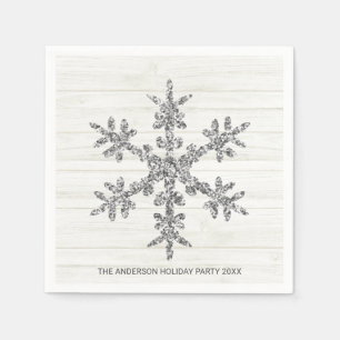 Silver Snowflake Elegant Chic Holiday Party Napkin