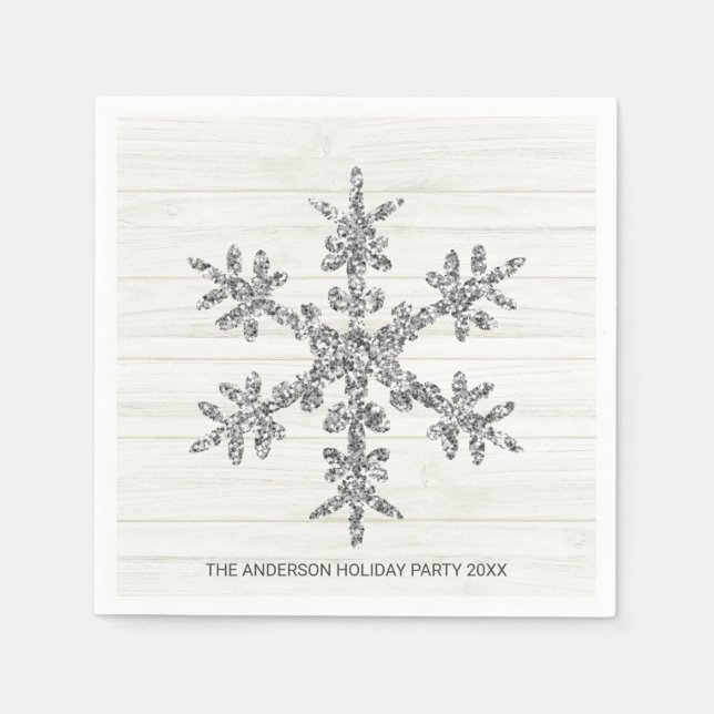 Silver Snowflake Elegant Chic Holiday Party Napkin (Front)