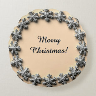 Silver Snowflake Frame Round Cushion