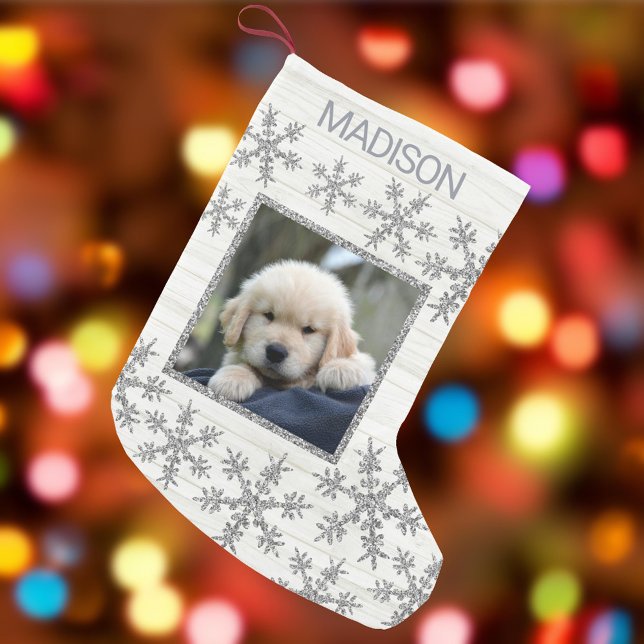 Silver Snowflake Fun Kids Or Pets Photo Small Christmas Stocking (Creator Uploaded)
