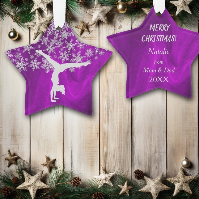 Silver Snowflake Gymnast on Purple Ornament (Creator Uploaded)