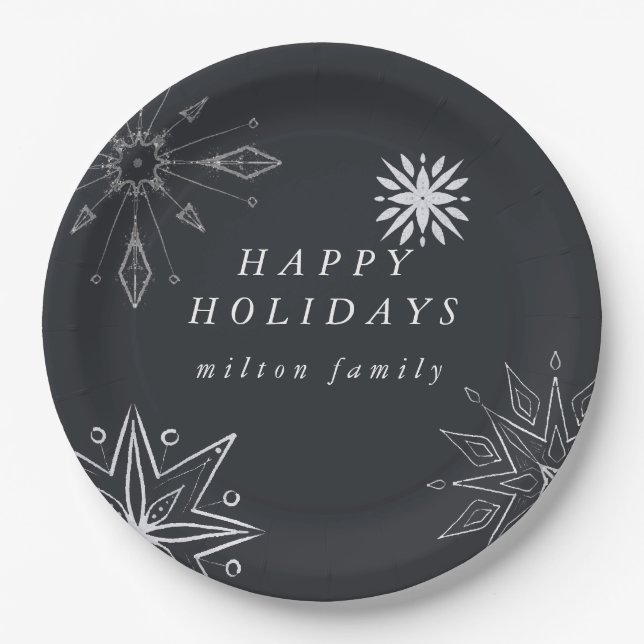 Silver Snowflake Holiday Paper Plates (Front)