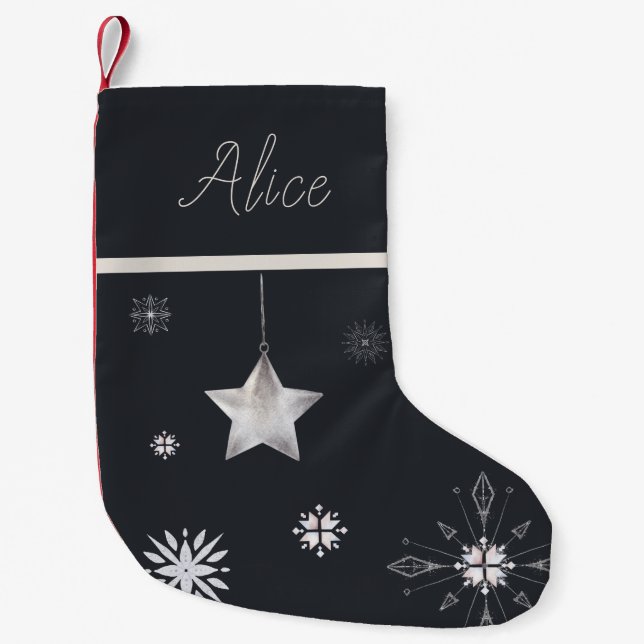 silver snowflake hygge Monogram Christmas Stocking (Front)