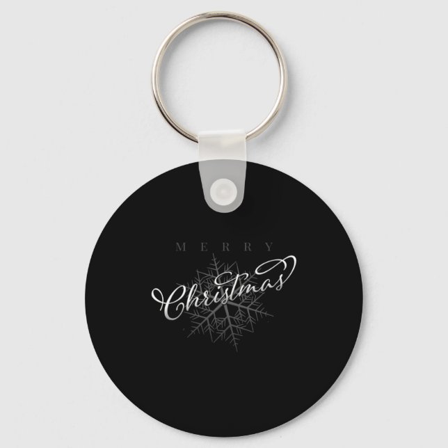 Silver Snowflake Merry Christmas  Key Ring (Front)