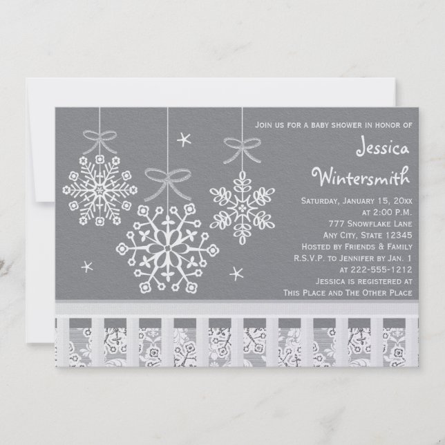 Silver Snowflake Mobile Baby Shower Invitations (Front)