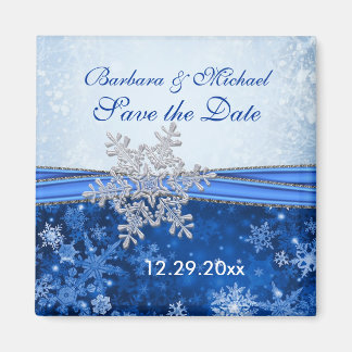Silver snowflake on blue Save the Date Magnet