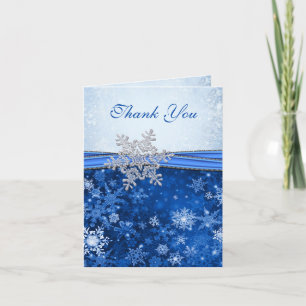 Silver snowflake on blue Wedding Thank You Card