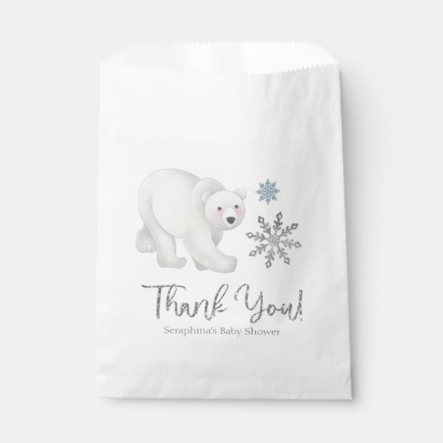 Silver Snowflake Polar Bear Baby Shower Thank You Favour Bags (Front)