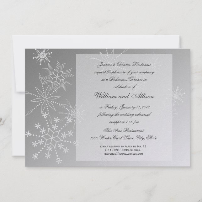 Silver Snowflake Rehearsal Dinner Invitation (Front)