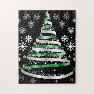 Silver Snowflake Ribbon Christmas Tree Puzzle