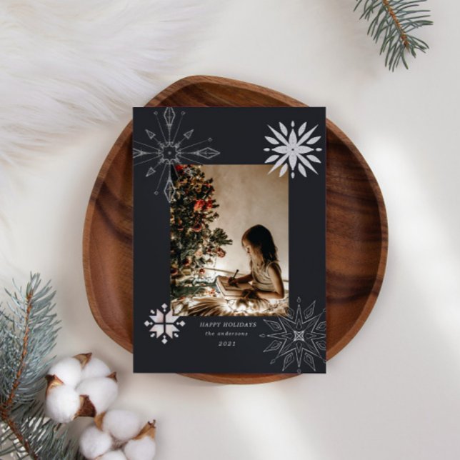 silver snowflake sparkle photo holiday card (Creator Uploaded)