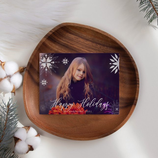 Silver Snowflake Sparkle Photo Holiday Card (Creator Uploaded)