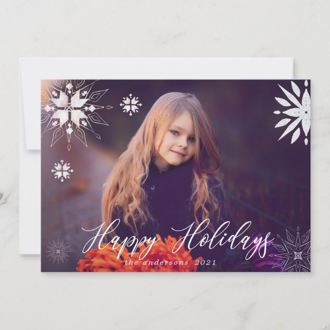 Silver Snowflake Sparkle Photo Holiday Card (Front)