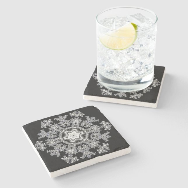Silver Snowflake Stone Coaster (Side)