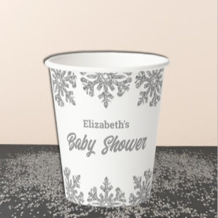 Silver Snowflake Winter Baby Shower Paper Cups