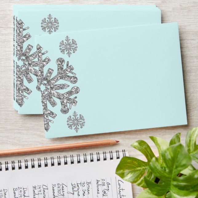 Silver Snowflake Winter Birthday Envelope (Stacked)