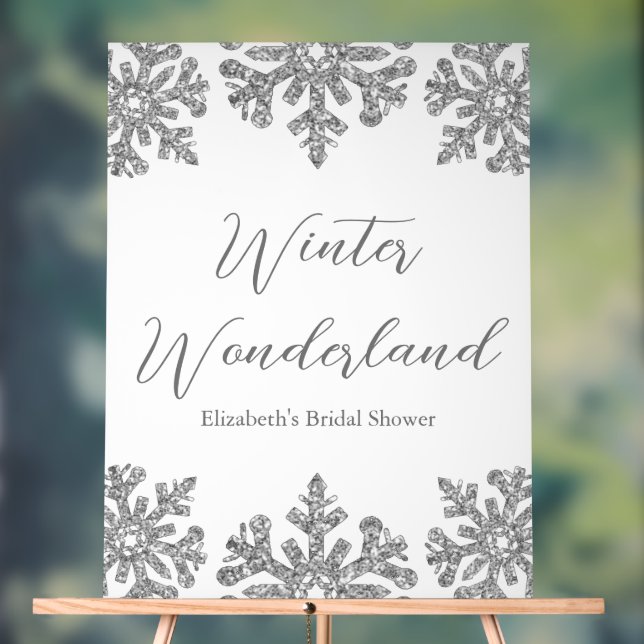 Silver Snowflake Winter Bridal Shower Acrylic Sign (Neutral)