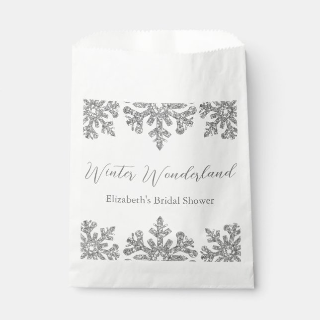 Silver Snowflake Winter Bridal Shower Favour Bags (Front)