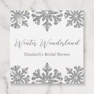 Silver Snowflake Winter Bridal Shower Favour Tags