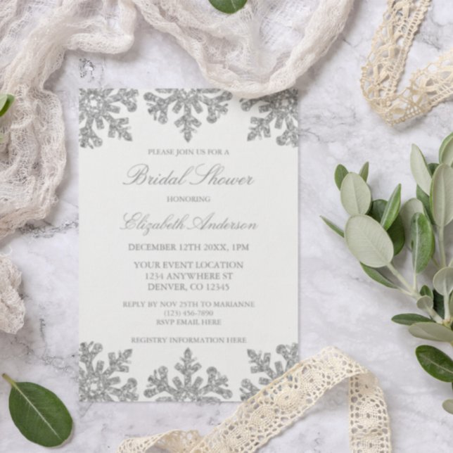 Silver Snowflake Winter Bridal Shower Invitation (Creator Uploaded)