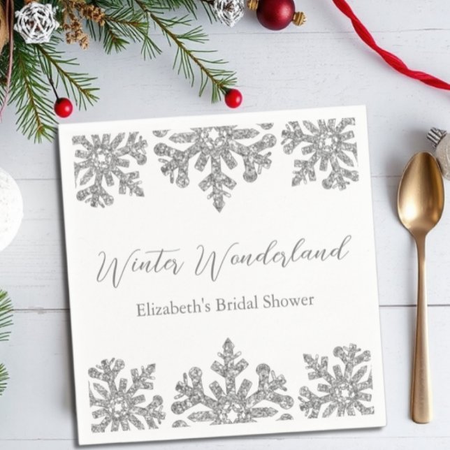 Silver Snowflake Winter Bridal Shower Napkin (Creator Uploaded)