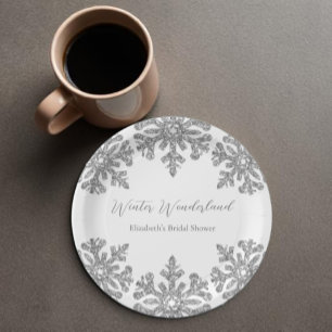 Silver Snowflake Winter Bridal Shower Paper Plate