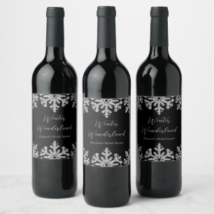 Silver Snowflake Winter Bridal Shower Wine Label