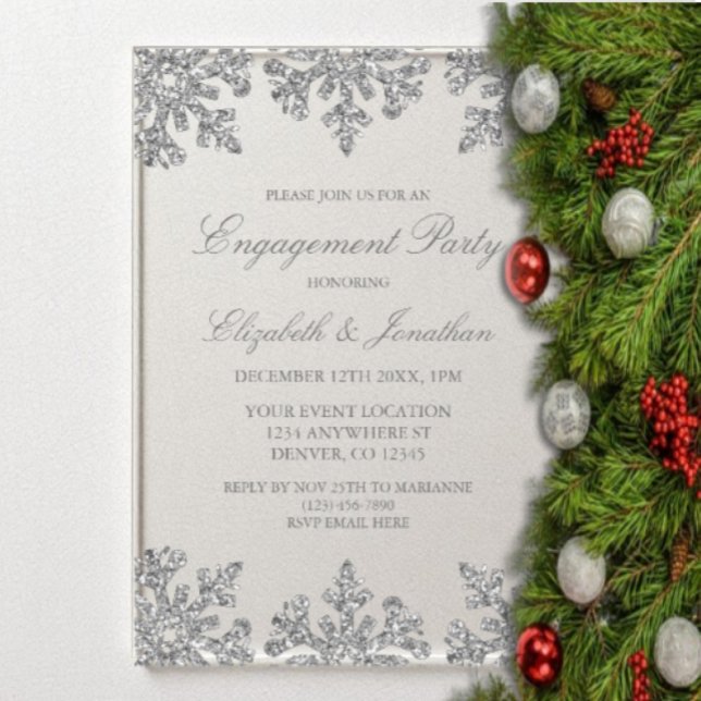 Silver Snowflake Winter Engagement Party Acrylic Invitations (Creator Uploaded)