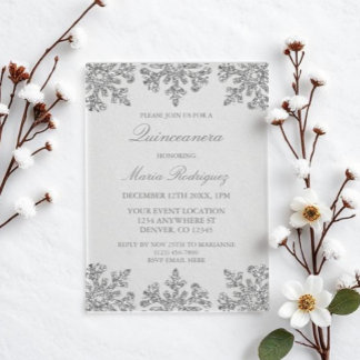 Silver Snowflake Winter Quinceanera Acrylic Invitations