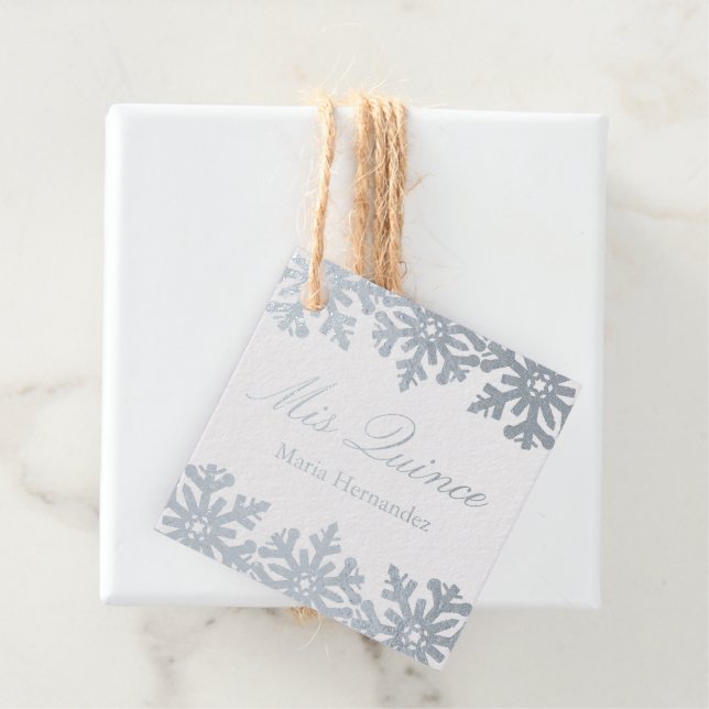 Silver Snowflake Winter Quinceanera Favour Tags (With Box)