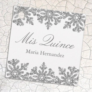 Silver Snowflake Winter Quinceanera Favour Tags