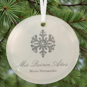 Silver Snowflake Winter Quinceanera Glass Tree Decoration