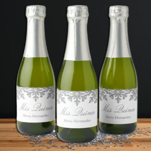 Silver Snowflake Winter Quinceanera Sparkling Wine Label