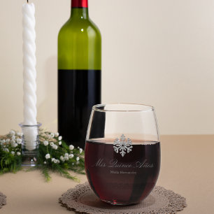 Silver Snowflake Winter Quinceanera Stemless Wine Glass