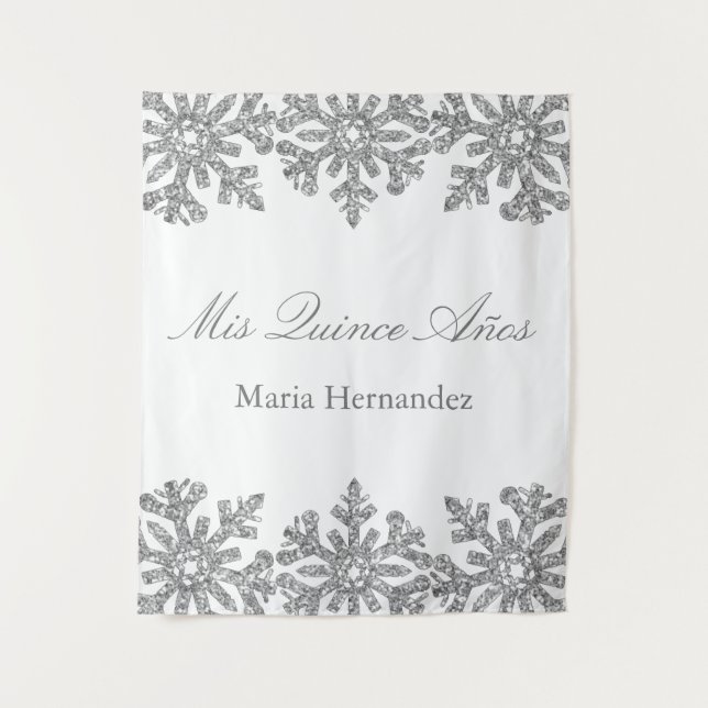 Silver Snowflake Winter Quinceanera Tapestry (Front)