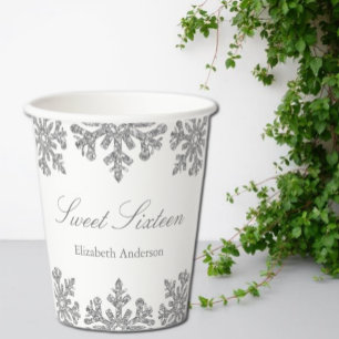Silver Snowflake Winter Sweet 16 Paper Cups