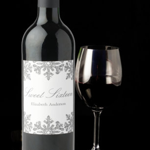Silver Snowflake Winter Sweet 16 Wine Label