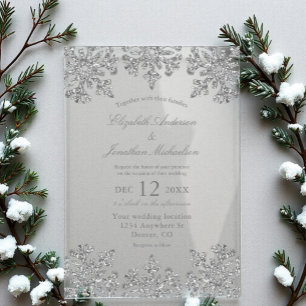 Silver Snowflake Winter Wedding Acrylic Invitations