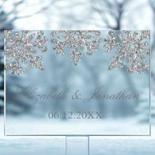 Silver Snowflake Winter Wedding Acrylic Sign