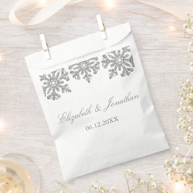 Silver Snowflake Winter Wedding Favour Bags (Clipped)