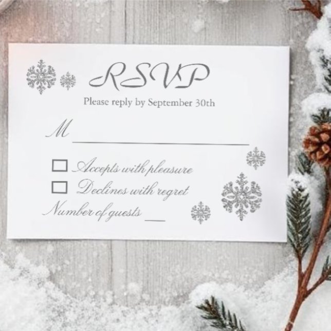 Silver Snowflake Winter Wedding RSVP Card (Creator Uploaded)