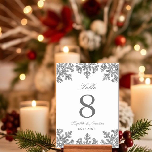 Silver Snowflake Winter Wedding Table Number Card (Creator Uploaded)