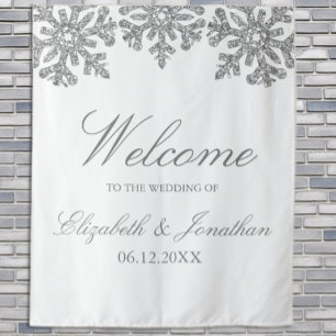Silver Snowflake Winter Wedding Tapestry