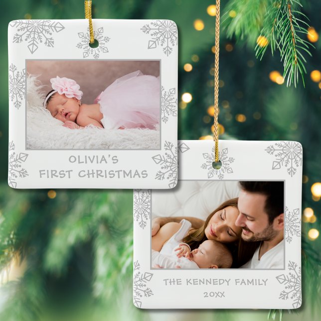 Silver Snowflakes  2 Photo  Baby's First Christmas Ceramic Ornament (Creator Uploaded)