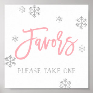 Silver Snowflakes and Pink Chic Favour Sign