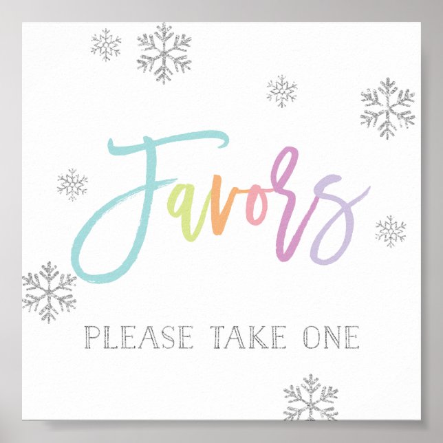 Silver Snowflakes and Rainbow Chic Favour Sign (Front)