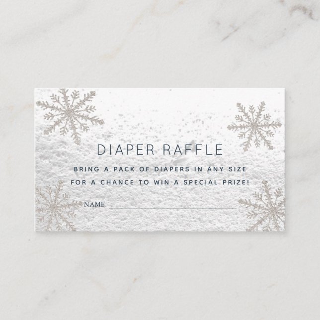 Silver Snowflakes Baby Shower Diaper Raffle Ticket Enclosure Card (Front)