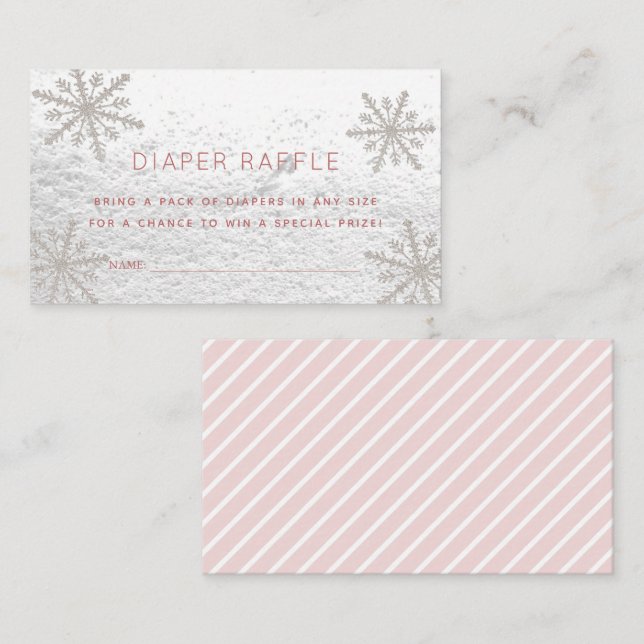 Silver Snowflakes Baby Shower Diaper Raffle Ticket Enclosure Card (Front/Back)