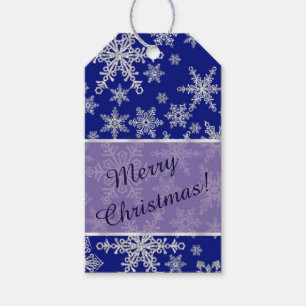 Silver Snowflakes Blue Christmas Gift Tags